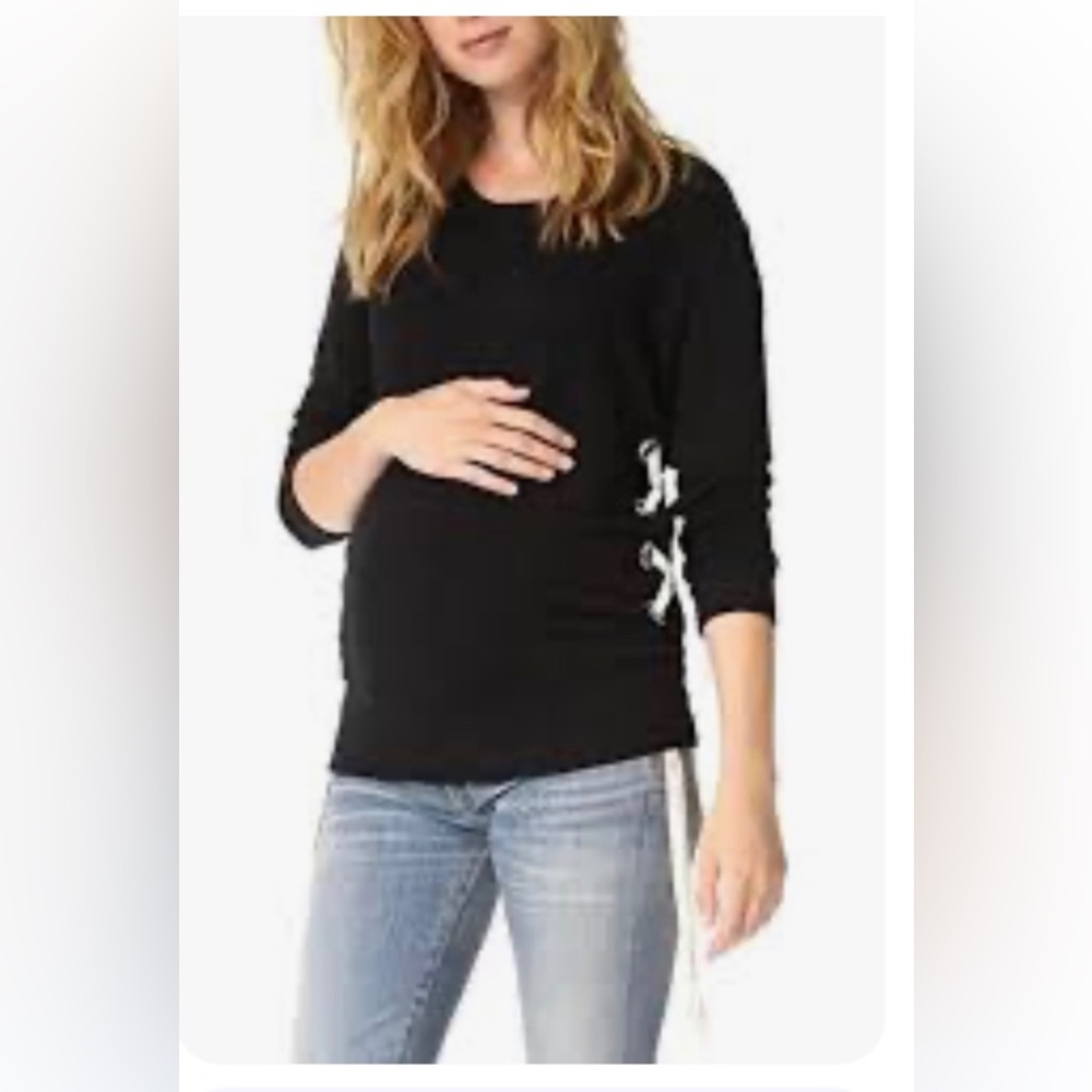 Monrow Mommy Maternity Side Lace Up Long Sleeve Sweatshirt In Black Size Medium